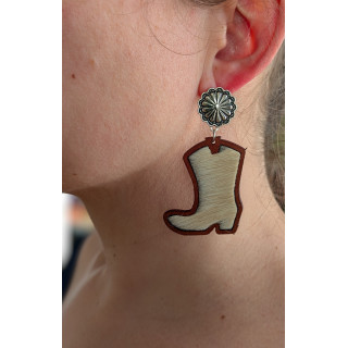 Botte country cuir poils beige